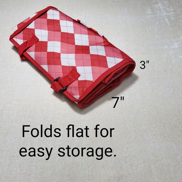 Rolling Travel Bag Collapsible Red White Argyle Print - Picture 8 of 8